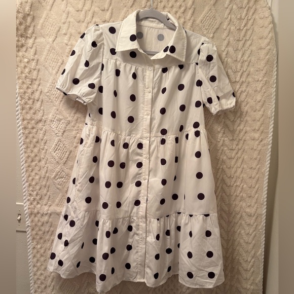 n/a Dresses & Skirts - Women’s Elegant White and Black Polka Dot Mini Dress